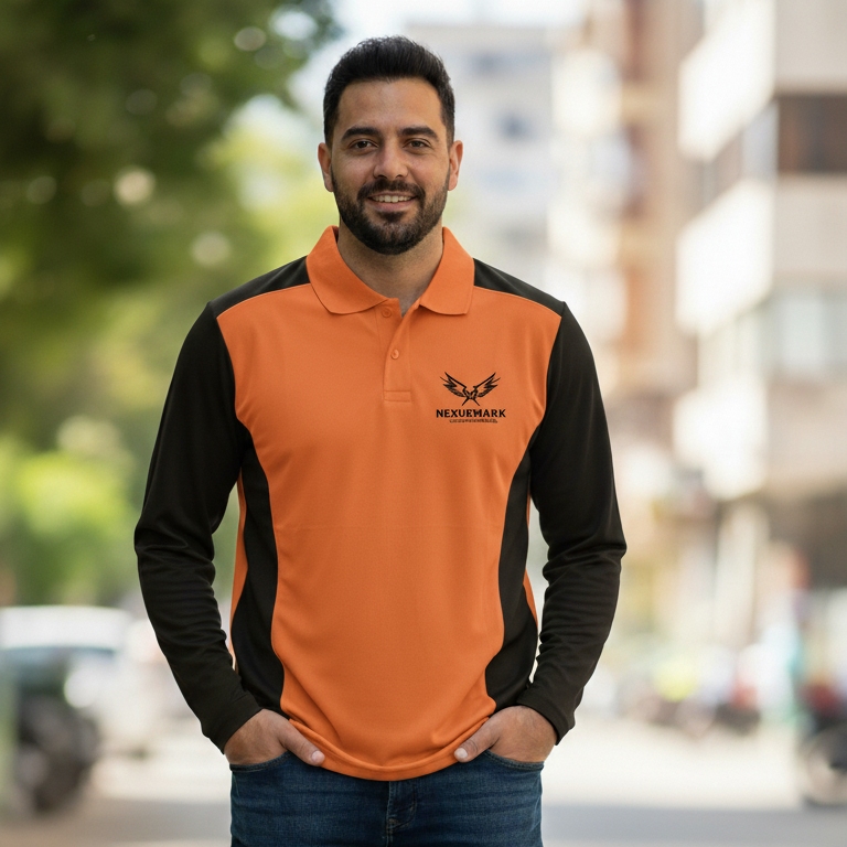 Custom Orange Full Hands Collar T-Shirt